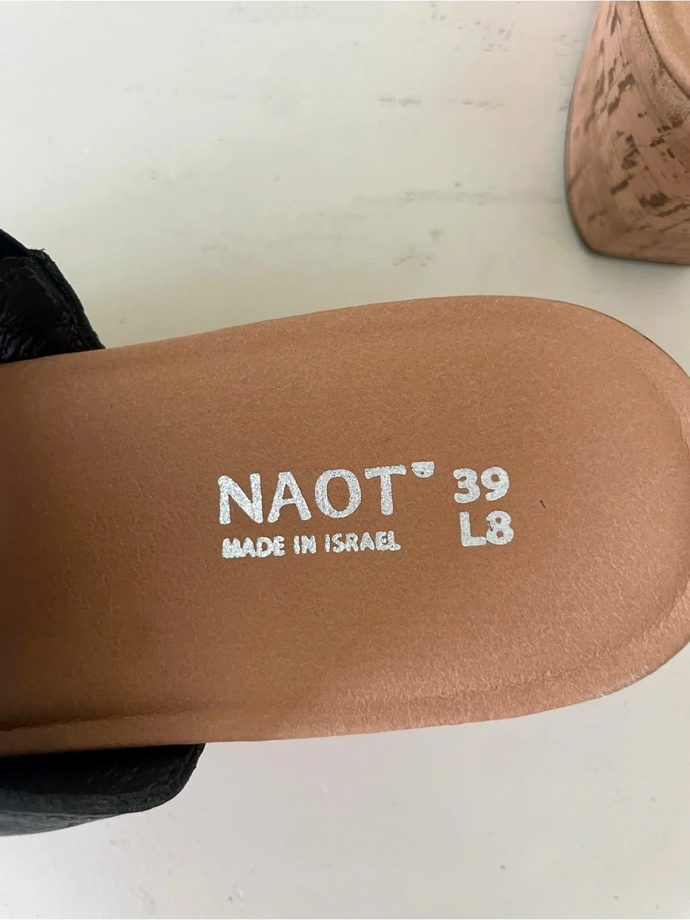 Naot Tiki Women's Wedge Shoe Black Mix Metal Onyx 39 Size 8 New in Box Cork